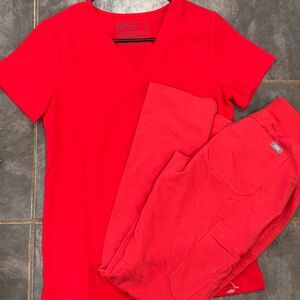 Figs Women's Vibrant Red Track Pants & Top Set